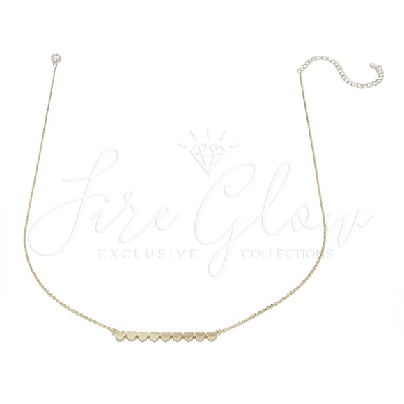 9 Hearts Gold Tone Bar Pendant Necklace - Picture 1 of 7